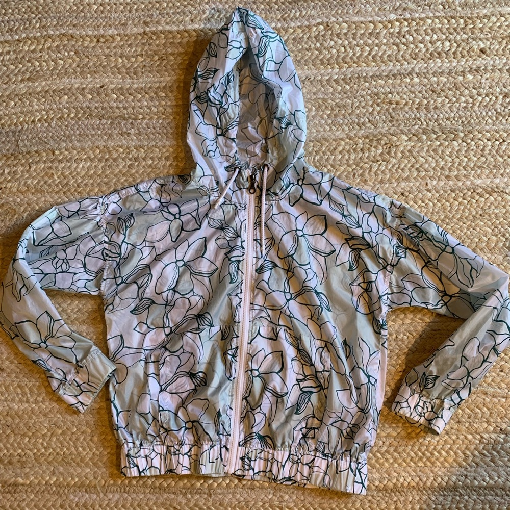 JoyLab Women’s Windbreaker Hoodie - White and Mint Floral size M